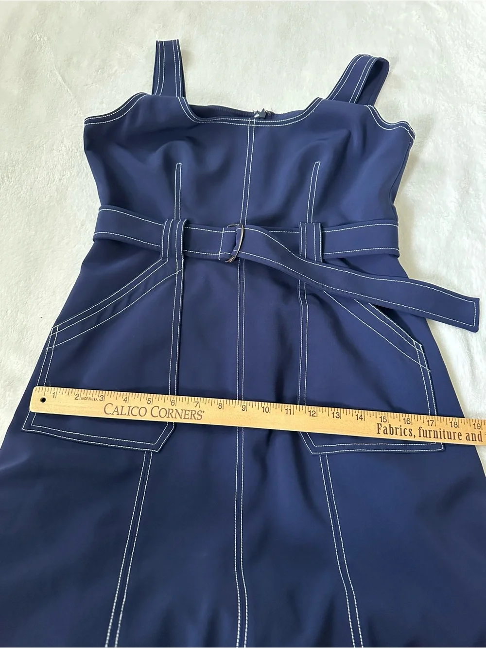 Luxely Denim Contrast Stitch Blue Midi Dress Size 6 - Picture 10 of 13
